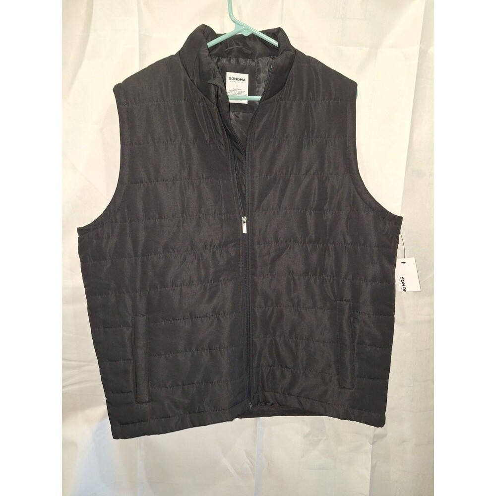 Sonoma Goods for Life Mens Large Black Quilted Puffer Vest Full Zip Lightweight